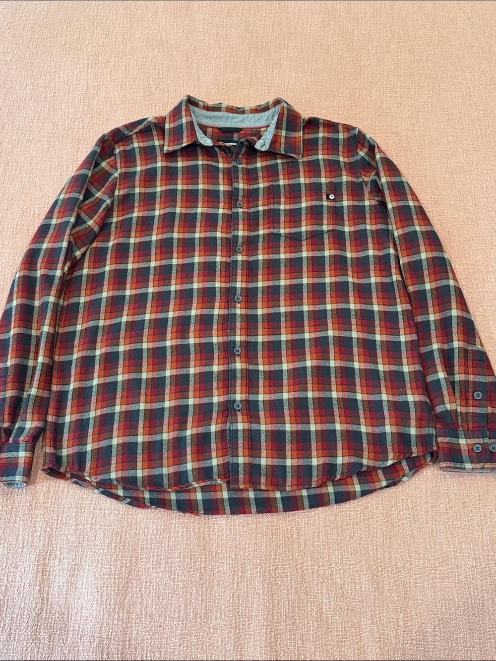 Marmot Men's XL Plaid Button-Down Shirt - red orange gray